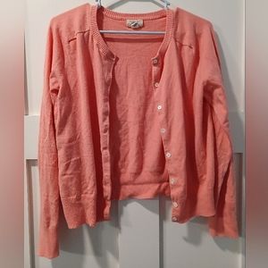 LAND'S END Women's Coral Crewneck Cardigan Buttoned Sweater, Size Medium